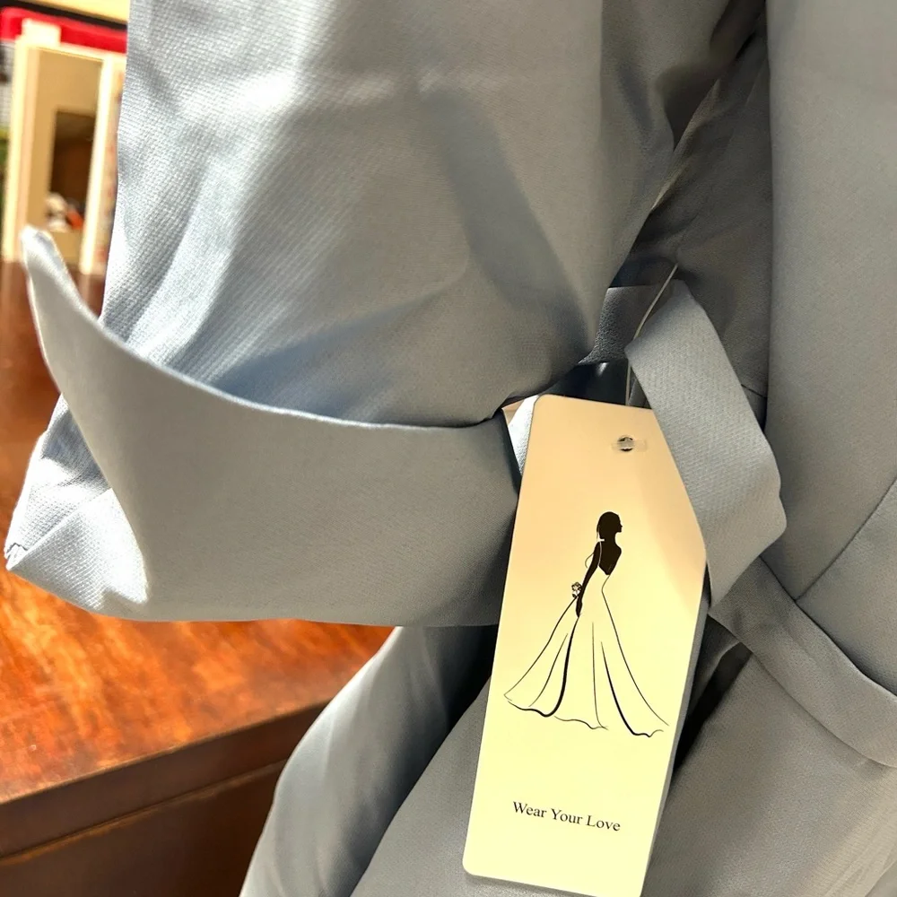 Mother of the Bride-Elegant Bow-Front Midi Dress in Light Blue
